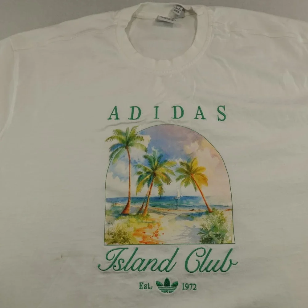 Adidas‎ T-Shirt Men XL White Island Country Club Scenic Graphic Tee Flaws